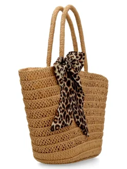 Discount DONNA ALESSIA Bolso de mano rafia kaki pañuelo