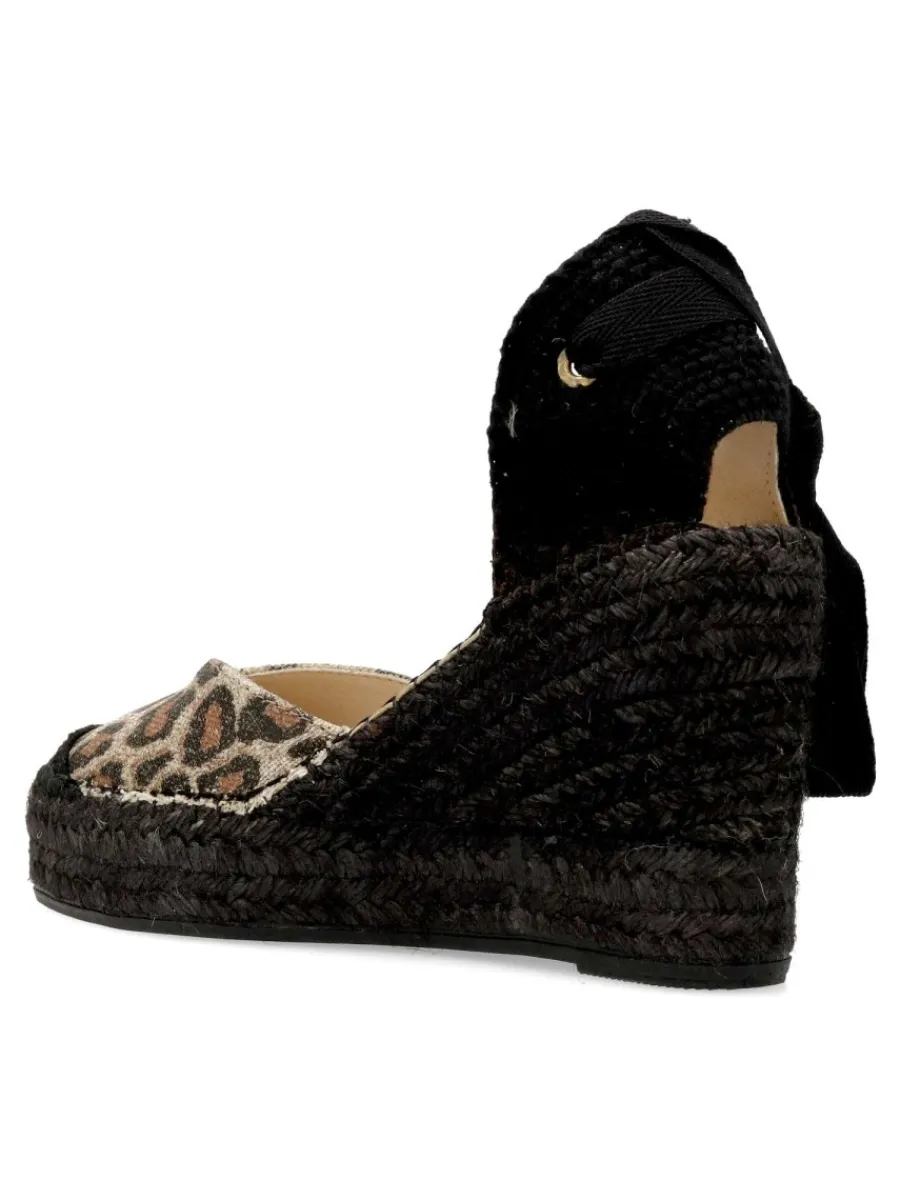 Outlet FABIOLAS Valenciana cuña alta cintas print leopardo