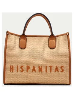 New HISPANITAS Bolso de mano rafia natural mujer