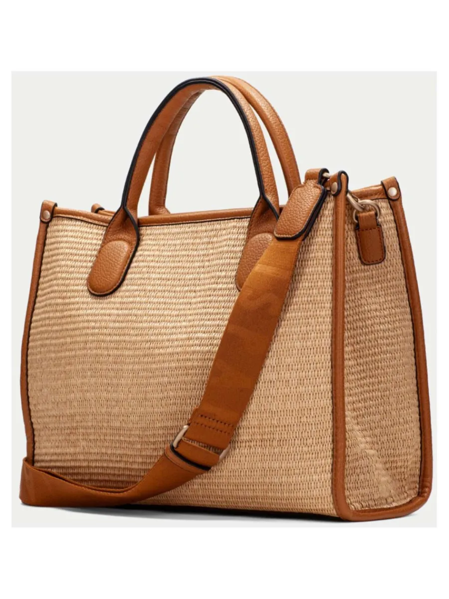 New HISPANITAS Bolso de mano rafia natural mujer