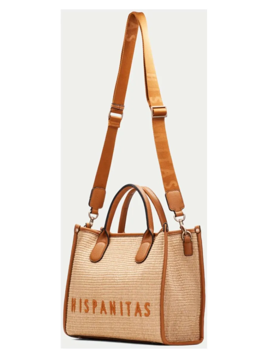New HISPANITAS Bolso de mano rafia natural mujer