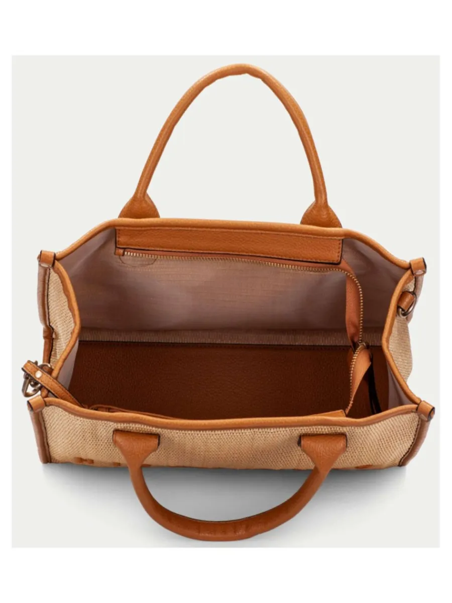 New HISPANITAS Bolso de mano rafia natural mujer