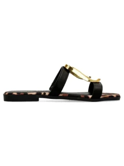 Outlet ISTERIA Sandalia plana vegana negra mujer