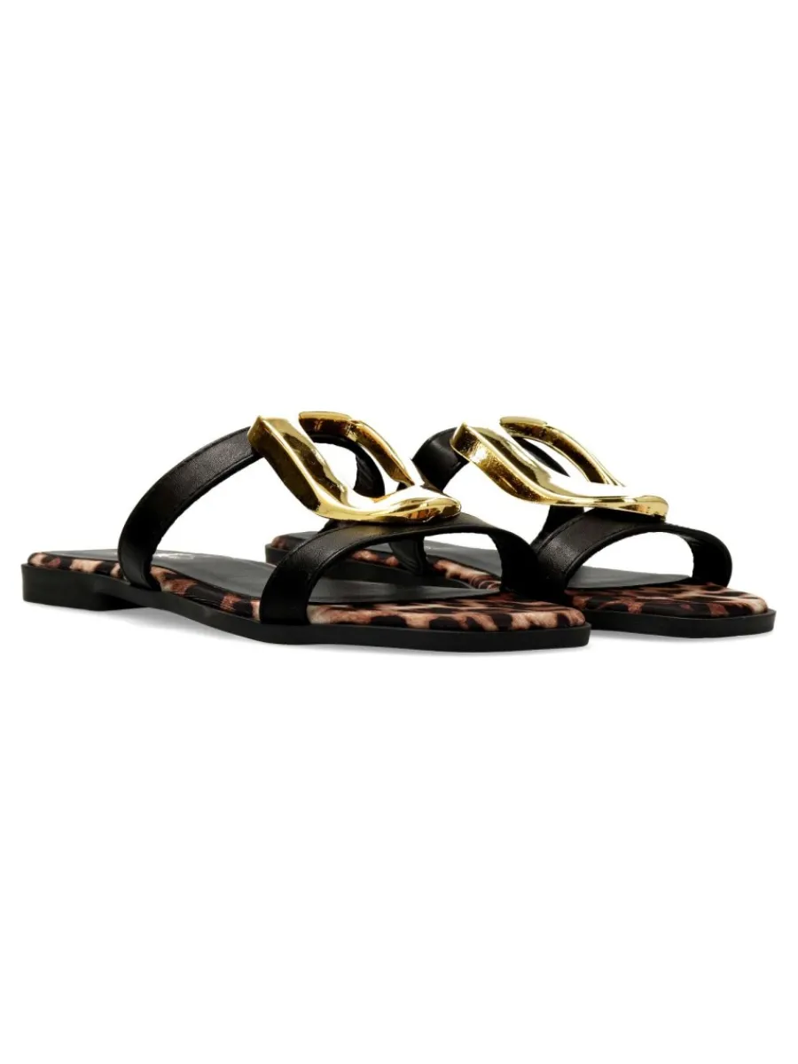 Outlet ISTERIA Sandalia plana vegana negra mujer