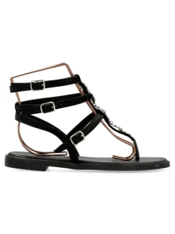 Fashion ISTERIA Sandalia romana plana negra vegana