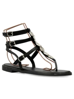 Fashion ISTERIA Sandalia romana plana negra vegana
