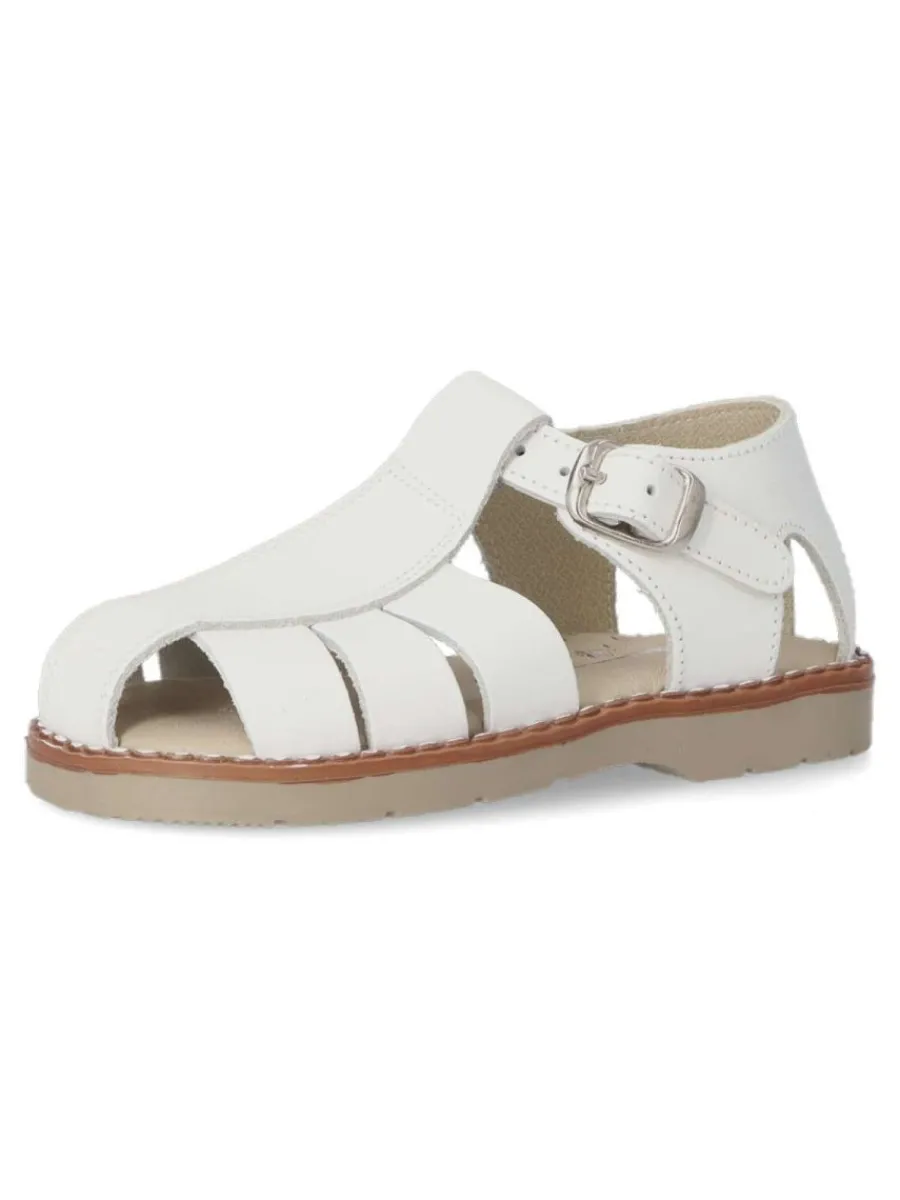 Clearance PEKE'S by Vanessa PEKES Sandalia de piel cómoda niño PET 3129C BLANCO