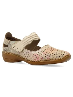 Fashion RIEKER Mary Jane piel confort brillo troquelada