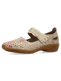 Fashion RIEKER Mary Jane piel confort brillo troquelada