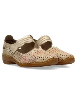 Fashion RIEKER Mary Jane piel confort brillo troquelada
